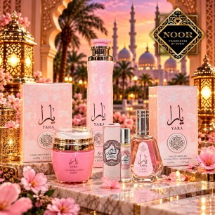 Noor Gift Set 4 in 1 - Yara: Profumo,Crema Corpo & Profumo per Ambiente e Olio Profumato Hareem Al Sultan